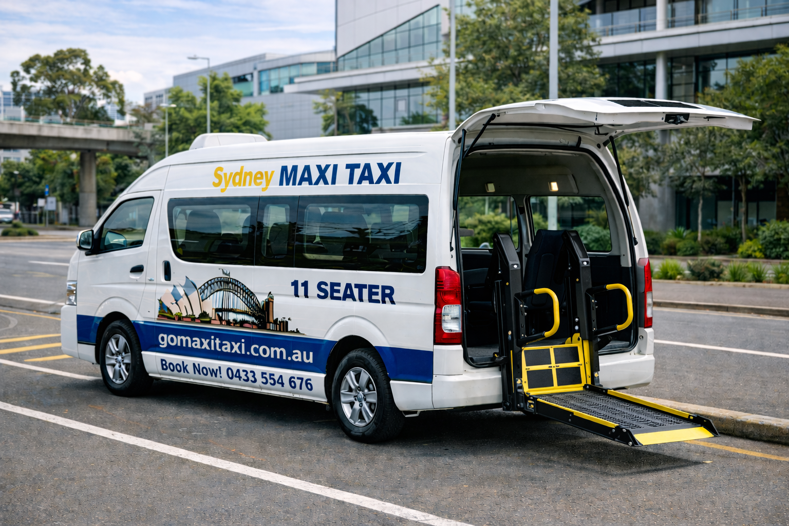 Maxi taxi rear access with disability lift